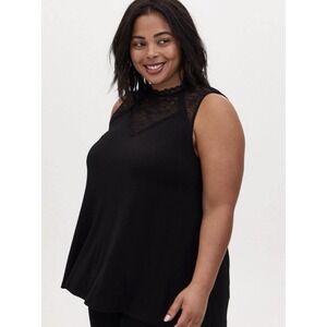 NWT Torrid Studio Knit Lace Mock Neck Tank Black Size 3X (22/24)
